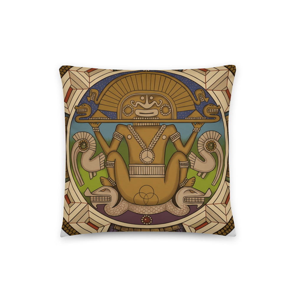 16x16 throw pillow, back view – Sun God by Bareta Fina Designs