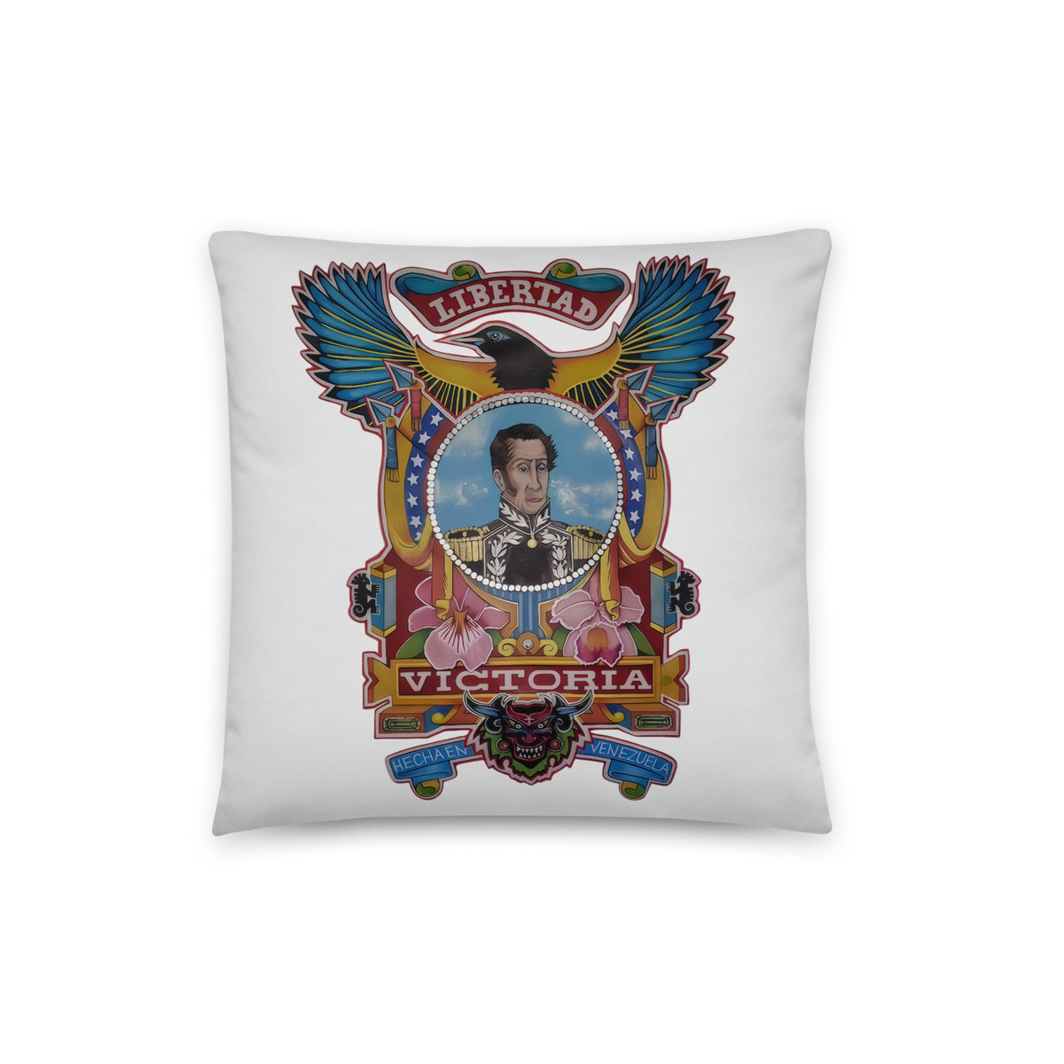 16×16 throw pillow, back view – El Libertador home decor by Bareta Fina Designs
