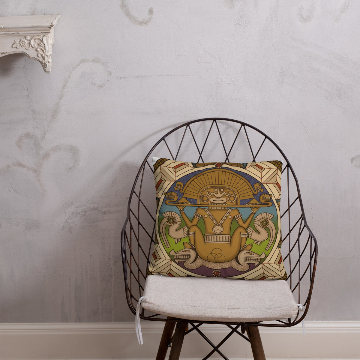 18x18 throw pillow, back view – Sun God by Bareta Fina Designs