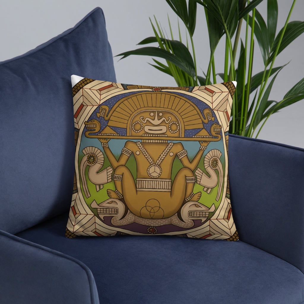 18x18 throw pillow, back view – Sun God by Bareta Fina Designs