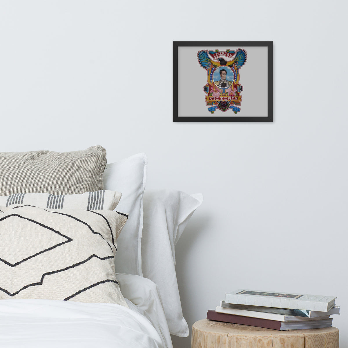 Black framed poster with hand-drawn Simón Bolívar-inspired art, 11×14 – El Libertador wall art by Bareta Fina Designs