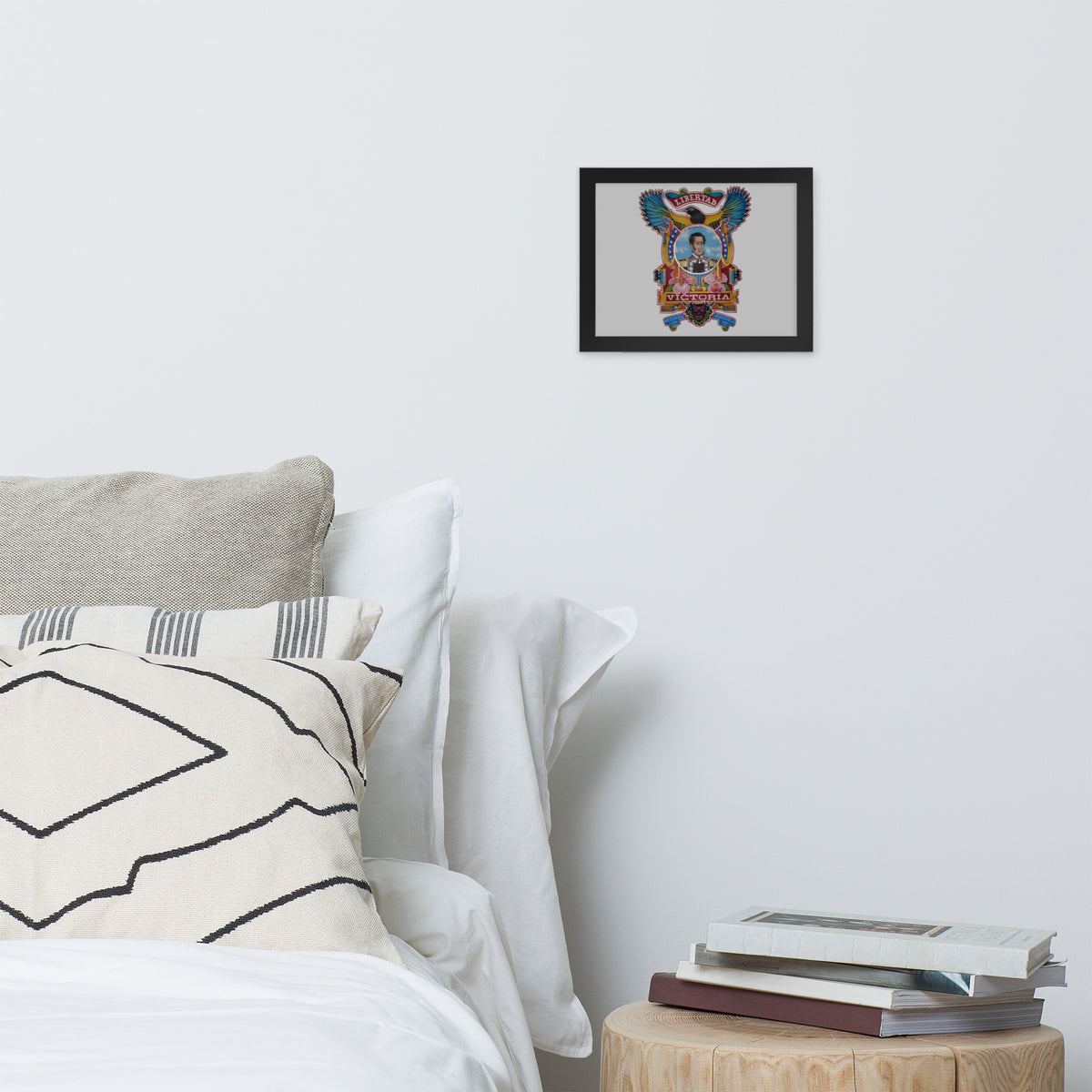 Black framed poster with hand-drawn Simón Bolívar-inspired art, 8×10 – El Libertador wall art by Bareta Fina Designs