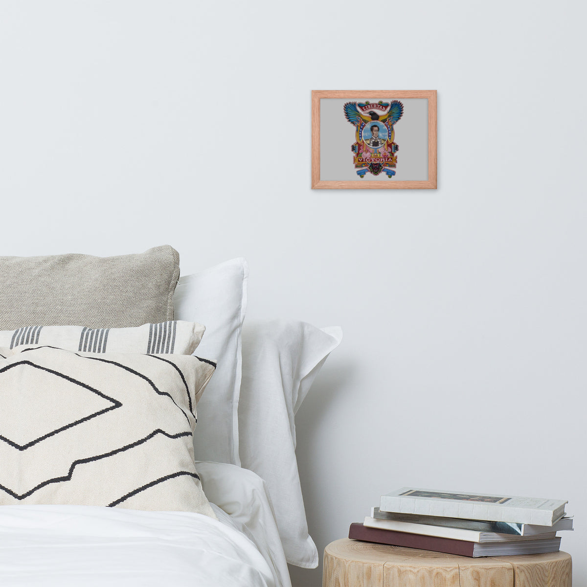 Red oak framed poster with hand-drawn Simón Bolívar-inspired art, 8×10 – El Libertador wall art by Bareta Fina Designs