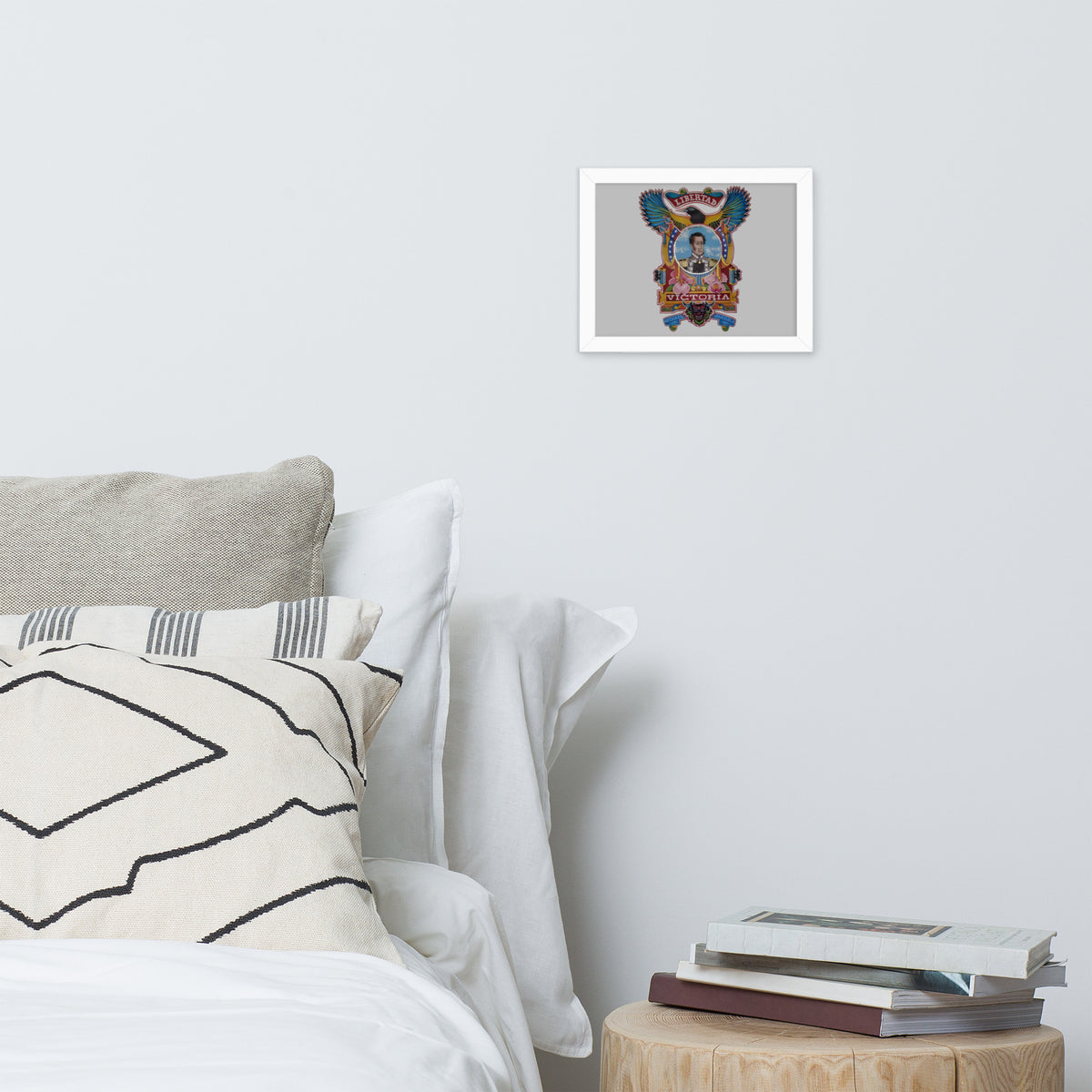 White framed poster with hand-drawn Simón Bolívar-inspired art, 8×10 – El Libertador wall art by Bareta Fina Designs