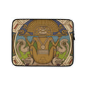 The Sun God Laptop Sleeve, 13 inch, front view of the hand-drawn pre-Columbian sun deity design