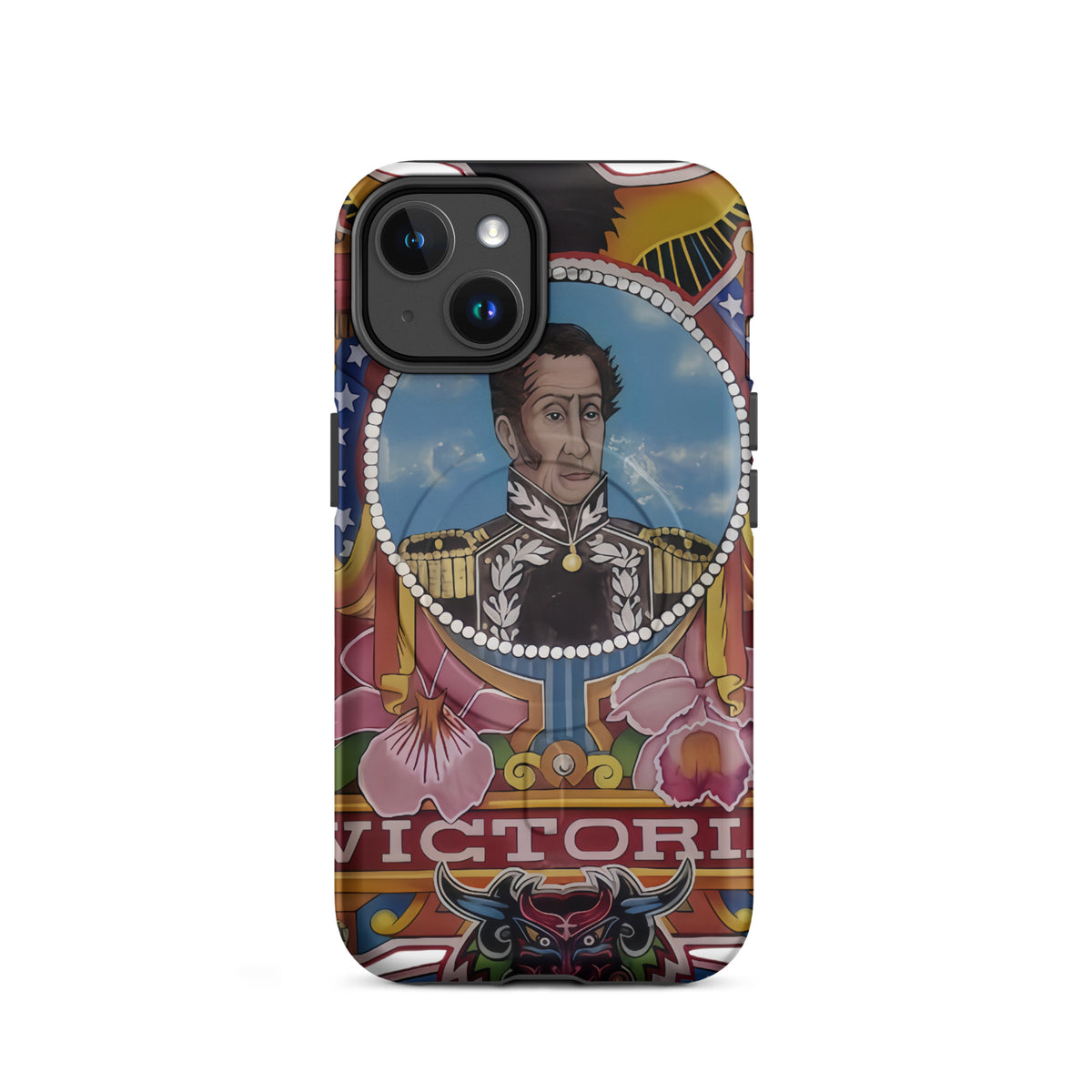Matte MagSafe® case for iPhone® 14 featuring my hand-drawn El Libertador Simón Bolívar design