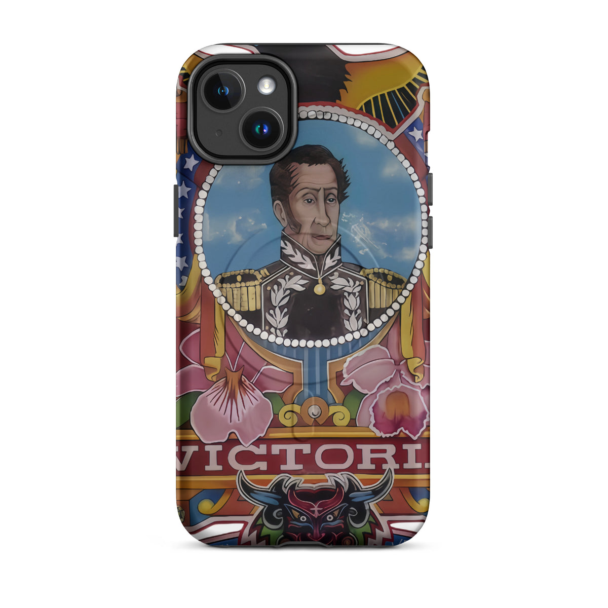 Matte MagSafe® case for iPhone® 14 Plus featuring my hand-drawn El Libertador Simón Bolívar design