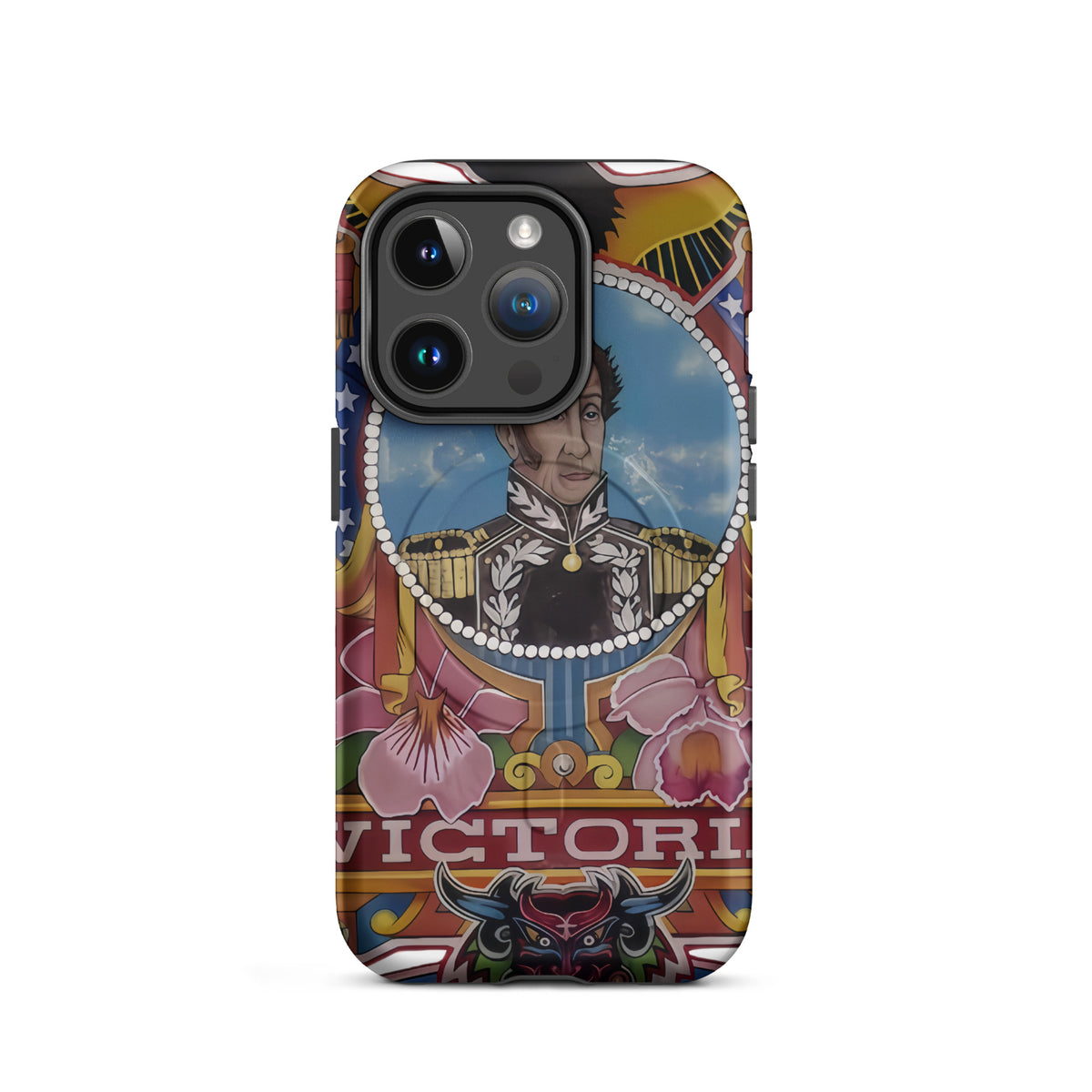 Matte MagSafe® case for iPhone® 14 Pro featuring my hand-drawn El Libertador Simón Bolívar design