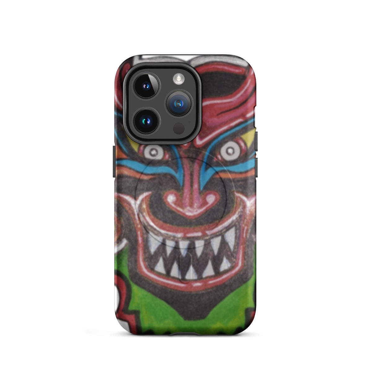 Dancing Demon MagSafe iPhone Case for iPhone 14 Pro, hand-drawn Diablos Danzantes mask design