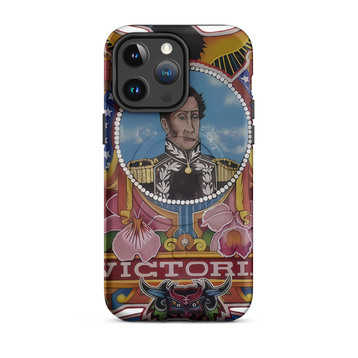 Matte MagSafe® case for iPhone® 14 Pro Max featuring my hand-drawn El Libertador Simón Bolívar design