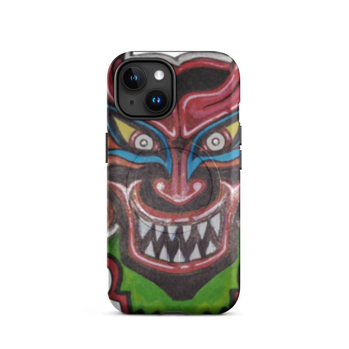 Dancing Demon MagSafe iPhone Case for iPhone 15, hand-drawn Diablos Danzantes mask design