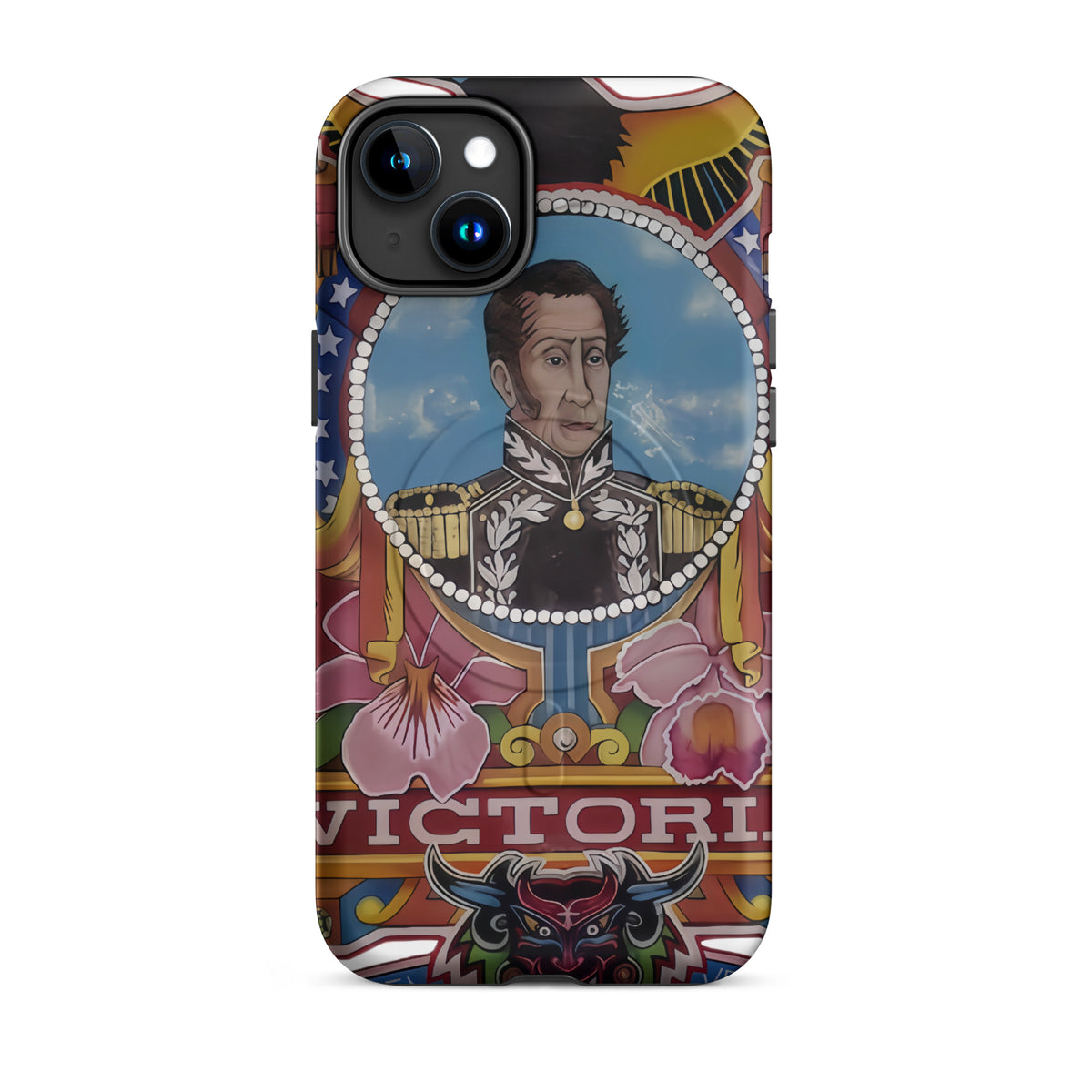 Matte MagSafe® case for iPhone® 15 Plus featuring my hand-drawn El Libertador Simón Bolívar design