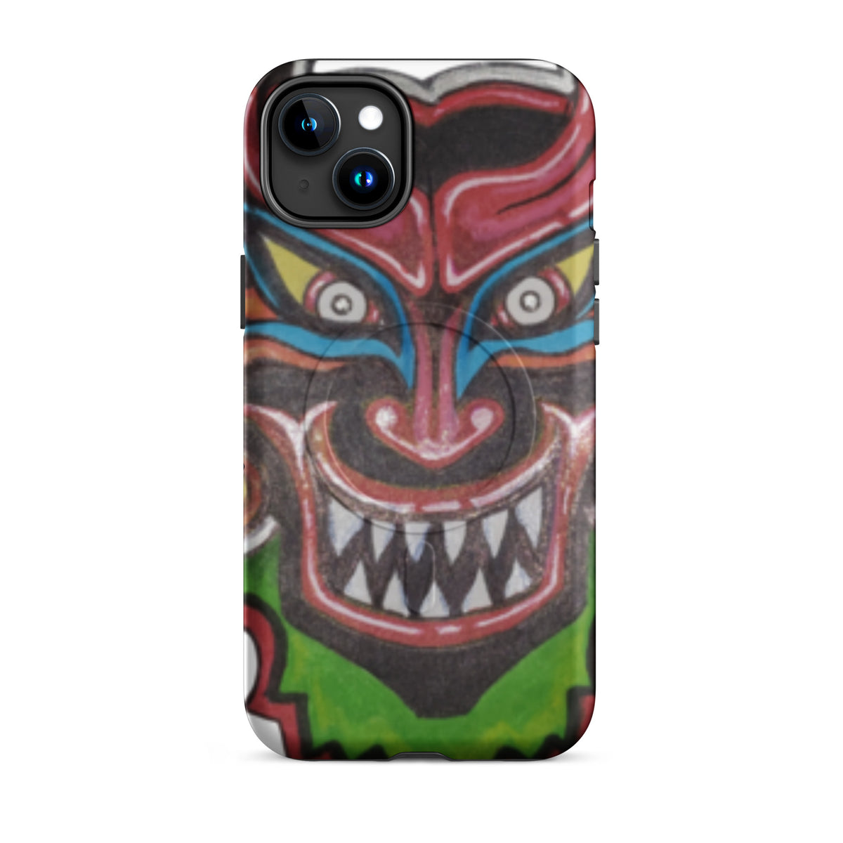 Dancing Demon MagSafe iPhone Case for iPhone 15 Plus, hand-drawn Diablos Danzantes mask design