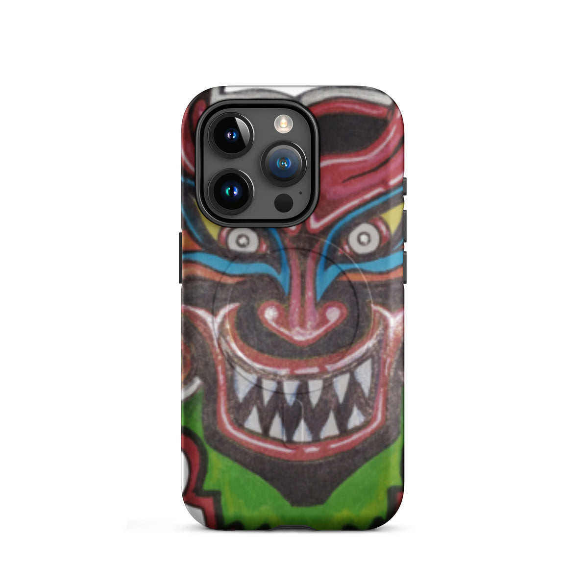 Dancing Demon MagSafe iPhone Case for iPhone 15 Pro, hand-drawn Diablos Danzantes mask design