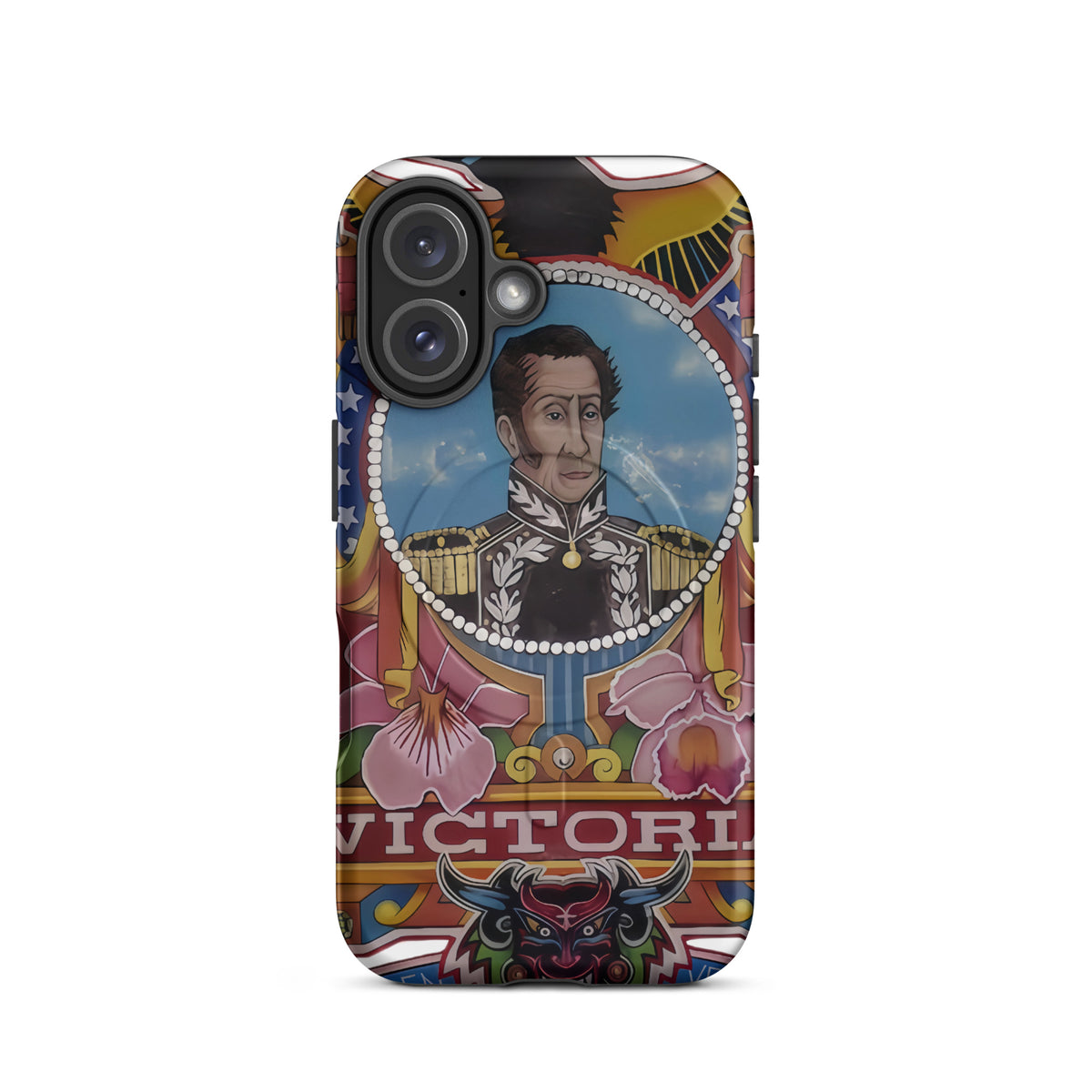 Matte MagSafe® case for iPhone® 16 featuring my hand-drawn El Libertador Simón Bolívar design