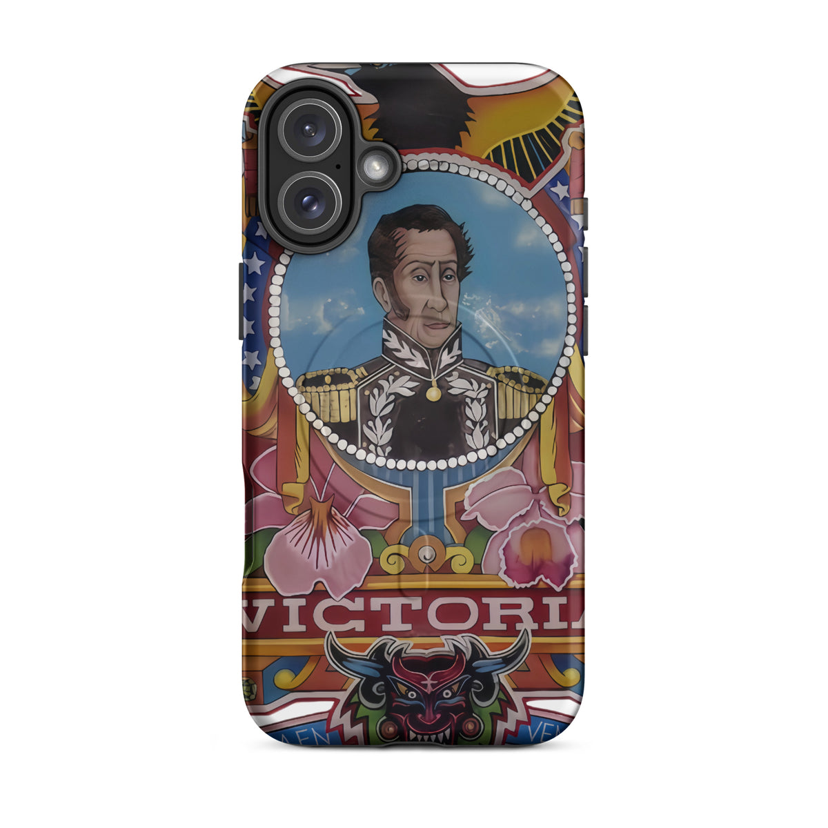 Matte MagSafe® case for iPhone® 16 Plus featuring my hand-drawn El Libertador Simón Bolívar design