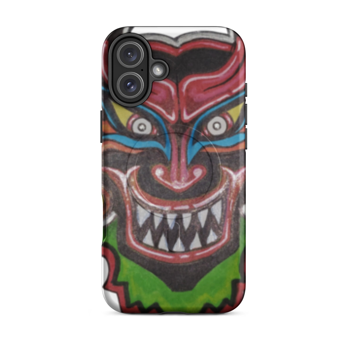 Dancing Demon MagSafe iPhone Case for iPhone 16 Plus, hand-drawn Diablos Danzantes mask design