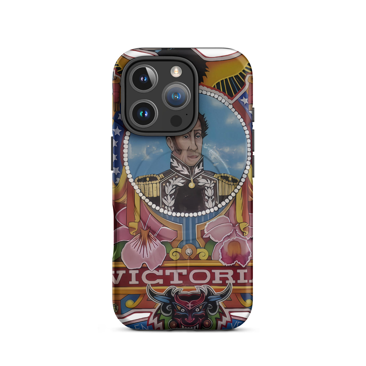 Matte MagSafe® case for iPhone® 16 Pro featuring my hand-drawn El Libertador Simón Bolívar design