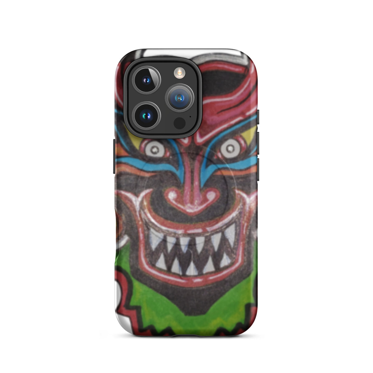 Dancing Demon MagSafe iPhone Case for iPhone 16 Pro, hand-drawn Diablos Danzantes mask design