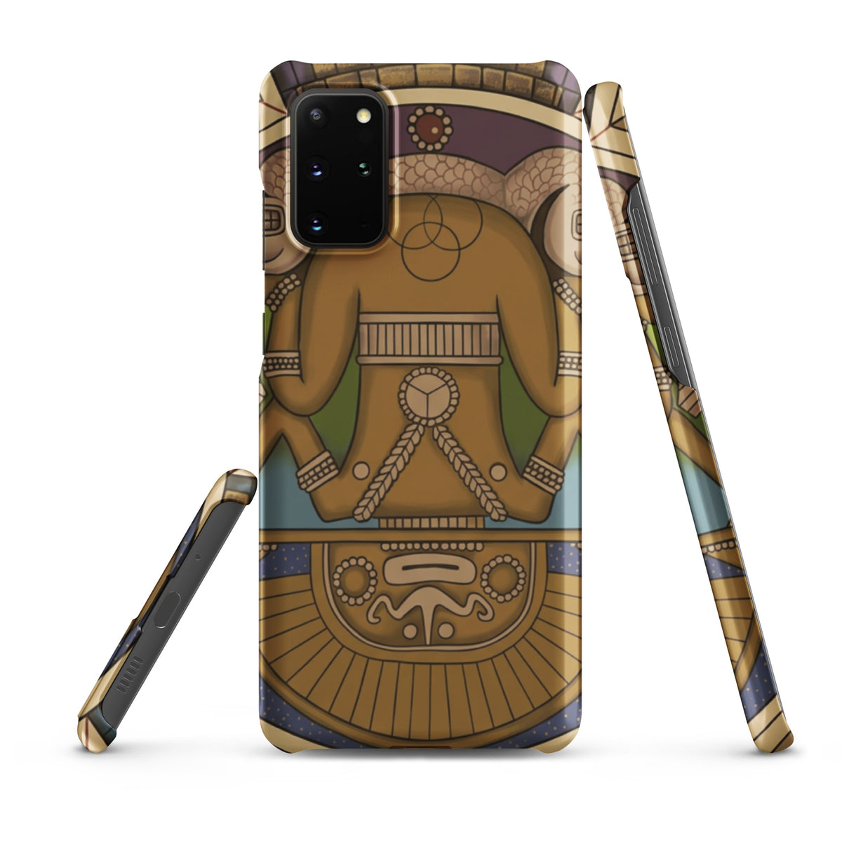Snap case for Samsung Galaxy S20 Plus with hand-drawn pre-Columbian Sun God deity art by Bareta Fina Designs
