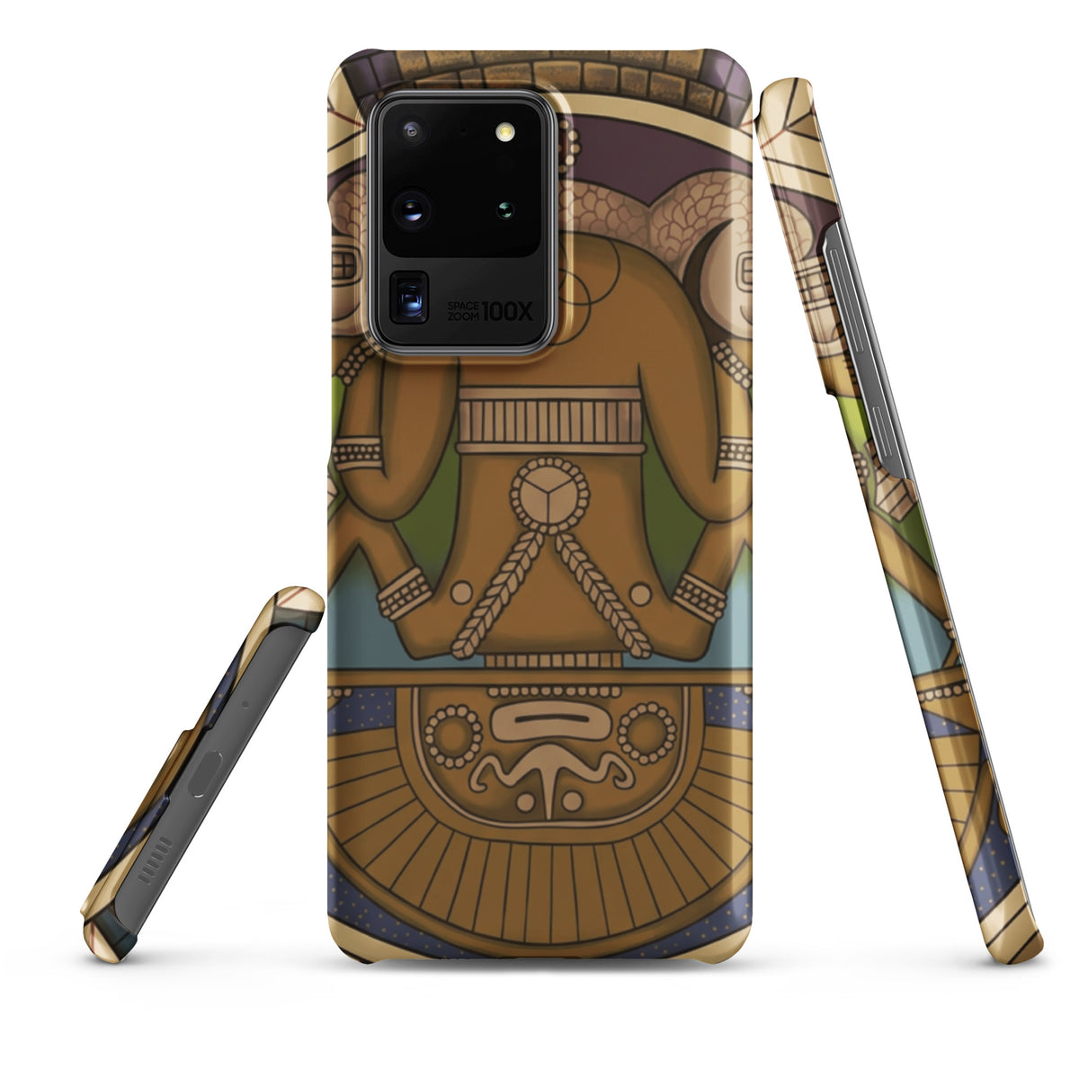 Snap case for Samsung Galaxy S20 Ultra with hand-drawn pre-Columbian Sun God deity art by Bareta Fina Designs