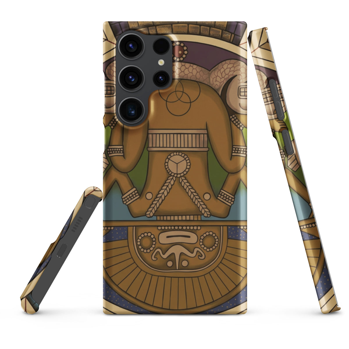 Snap case for Samsung Galaxy S23 Ultra with hand-drawn pre-Columbian Sun God deity art by Bareta Fina Designs