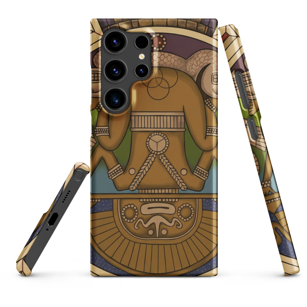 Snap case for Samsung Galaxy S24 Ultra with hand-drawn pre-Columbian Sun God deity art by Bareta Fina Designs