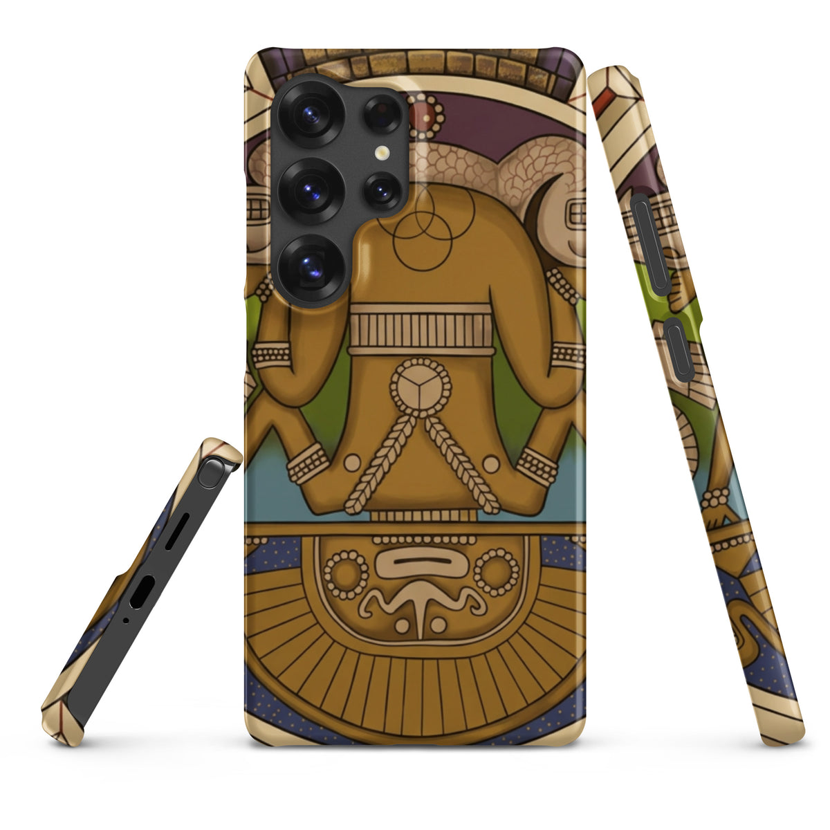 Snap case for Samsung Galaxy S25 Ultra with hand-drawn pre-Columbian Sun God deity art by Bareta Fina Designs