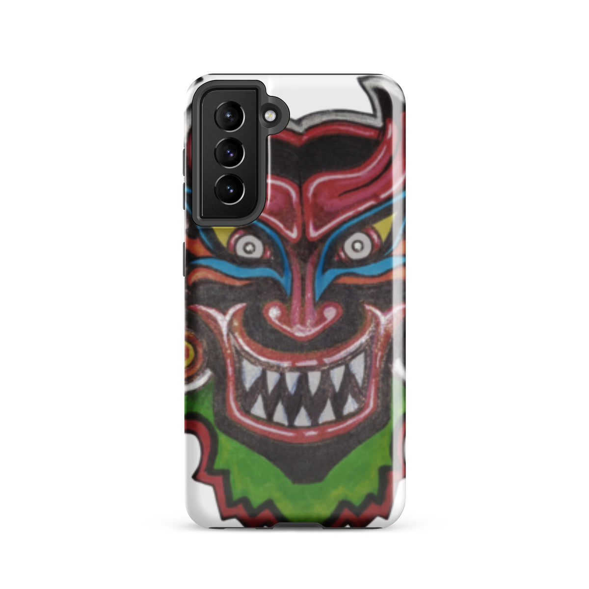 Dancing Demon Tough Case for Samsung Galaxy S21, glossy finish, hand-drawn Diablos Danzantes mask design