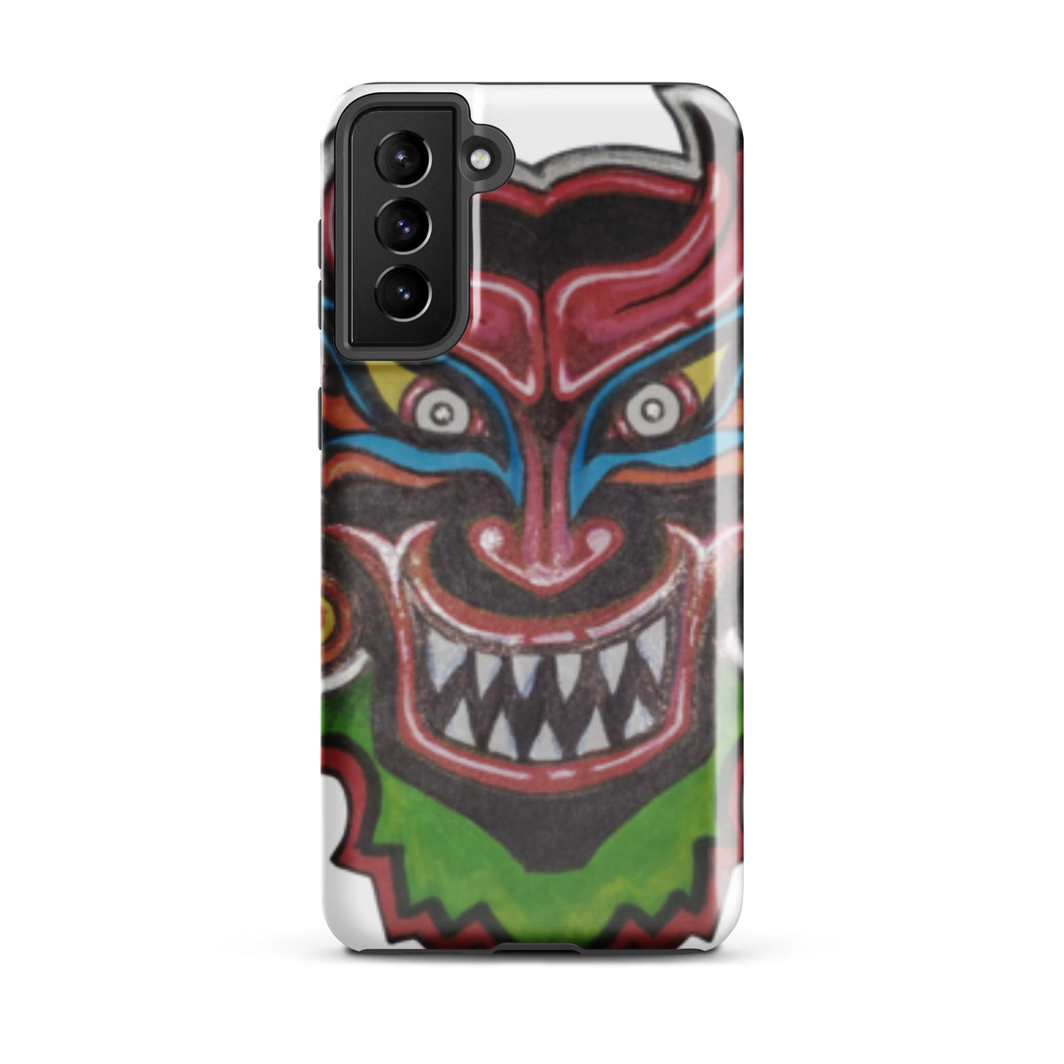 Dancing Demon Tough Case for Samsung Galaxy S21 Plus, glossy finish, hand-drawn Diablos Danzantes mask design