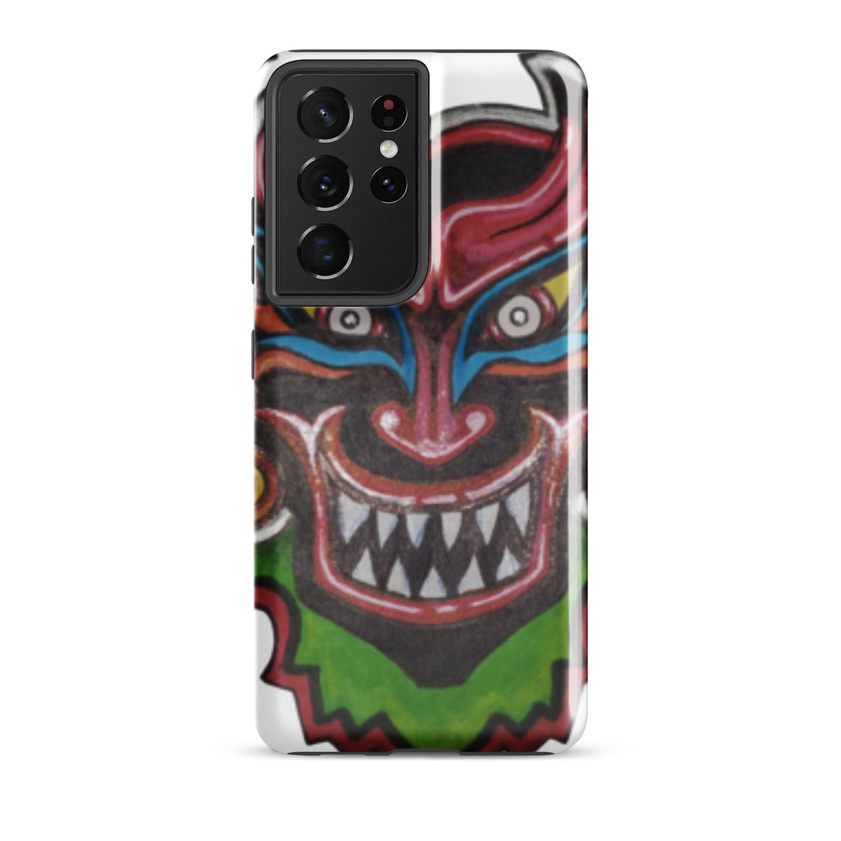 Dancing Demon Tough Case for Samsung Galaxy S21 Ultra, glossy finish, hand-drawn Diablos Danzantes mask design