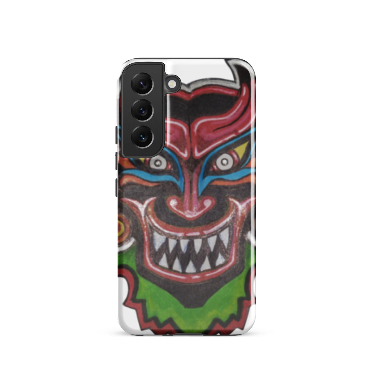 Dancing Demon Tough Case for Samsung Galaxy S22, glossy finish, hand-drawn Diablos Danzantes mask design