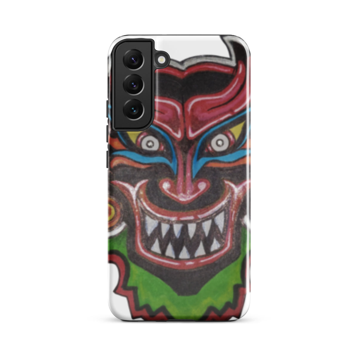 Dancing Demon Tough Case for Samsung Galaxy S22 Plus, glossy finish, hand-drawn Diablos Danzantes mask design