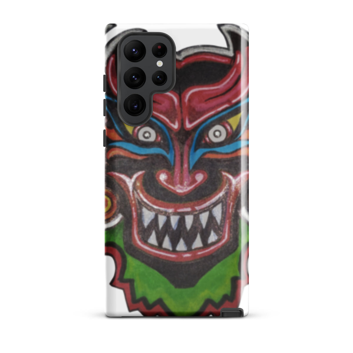 Dancing Demon Tough Case for Samsung Galaxy S22 Ultra, glossy finish, hand-drawn Diablos Danzantes mask design