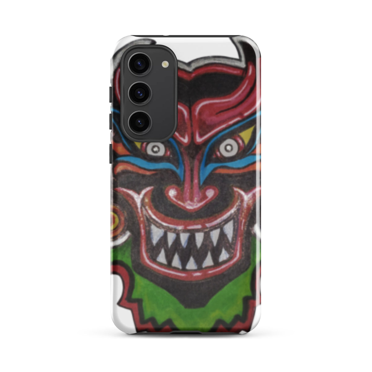 Dancing Demon Tough Case for Samsung Galaxy S23 Plus, glossy finish, hand-drawn Diablos Danzantes mask design