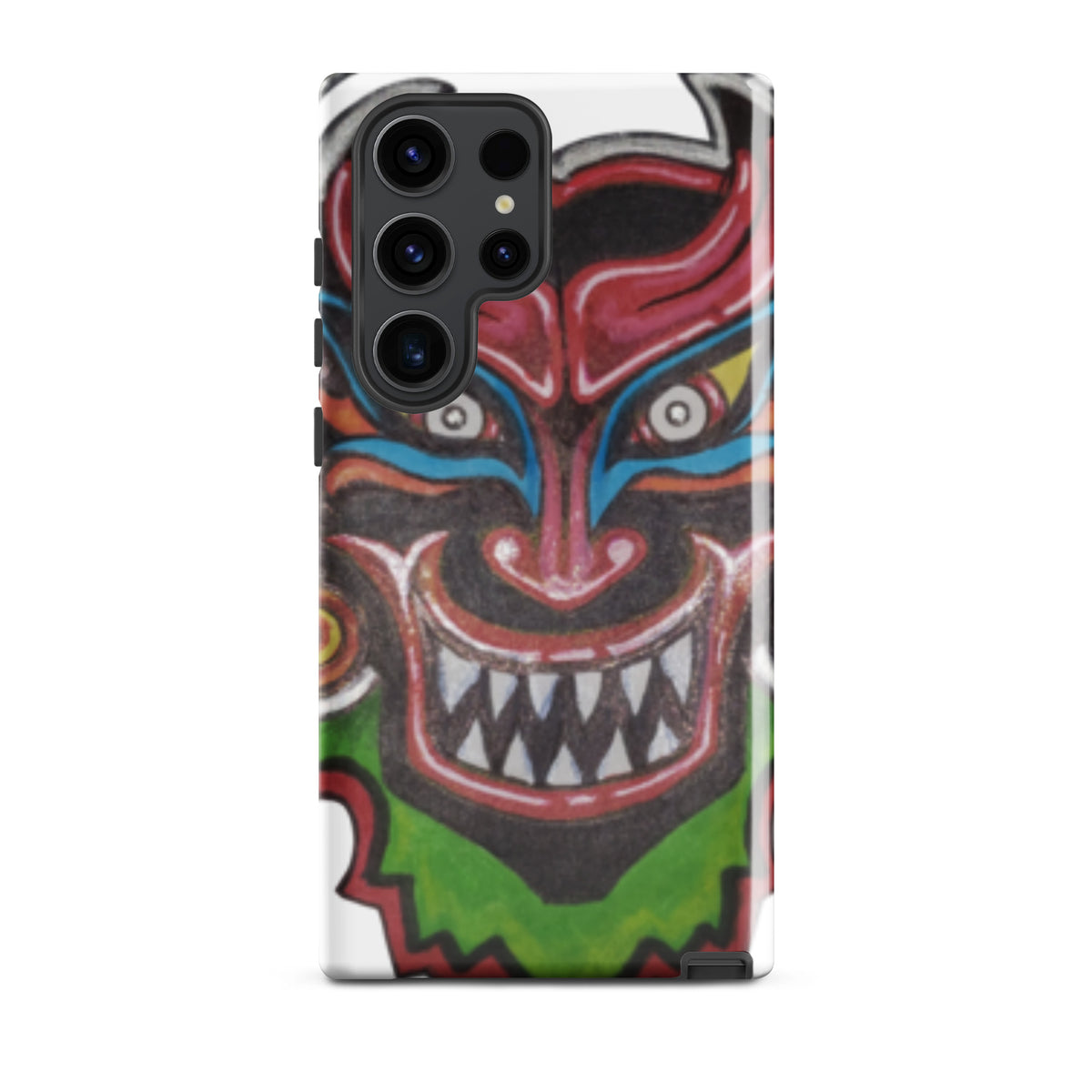 Dancing Demon Tough Case for Samsung Galaxy S23 Ultra, glossy finish, hand-drawn Diablos Danzantes mask design