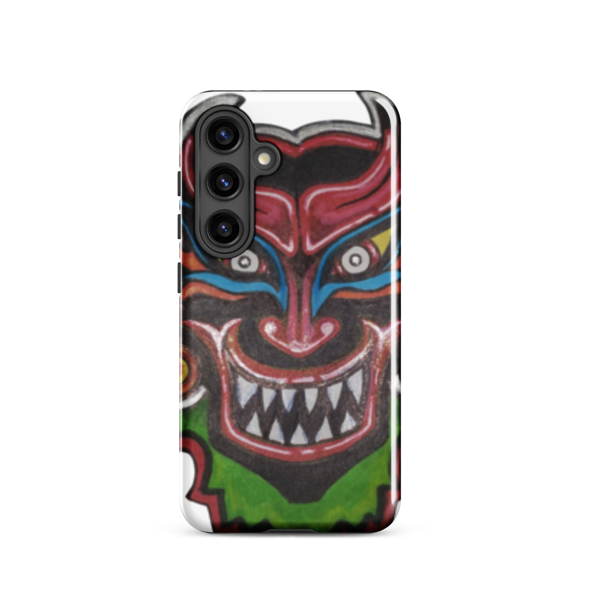 Dancing Demon Tough Case for Samsung Galaxy S24, glossy finish, hand-drawn Diablos Danzantes mask design