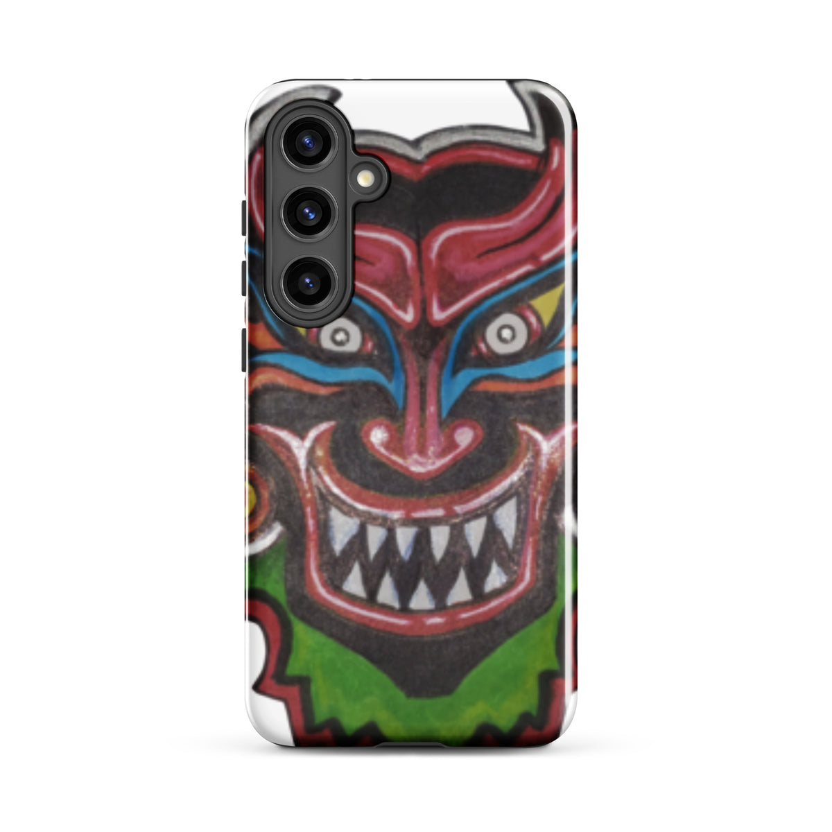 Dancing Demon Tough Case for Samsung Galaxy S24 Plus, glossy finish, hand-drawn Diablos Danzantes mask design
