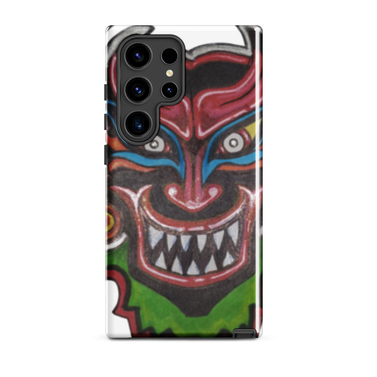 Dancing Demon Tough Case for Samsung Galaxy S24 Ultra, glossy finish, hand-drawn Diablos Danzantes mask design