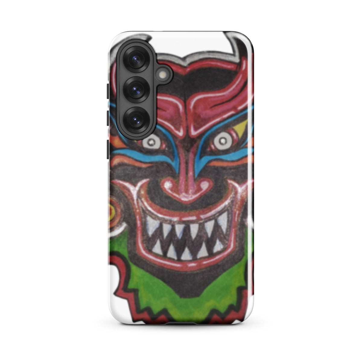 Dancing Demon Tough Case for Samsung Galaxy S25 Plus, glossy finish, hand-drawn Diablos Danzantes mask design