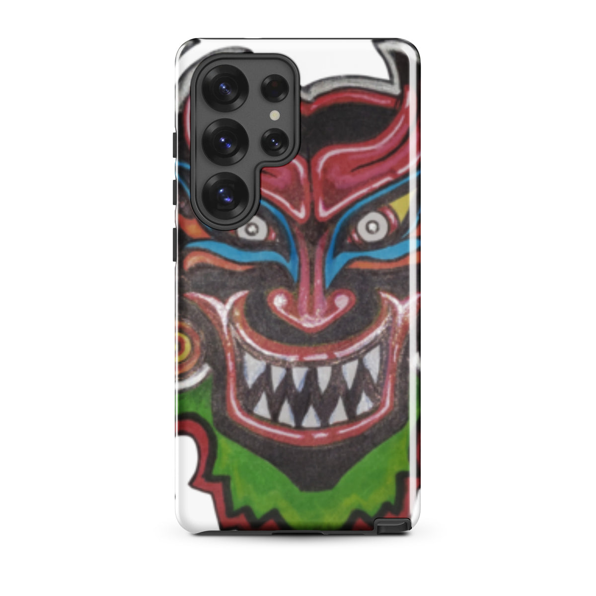 Dancing Demon Tough Case for Samsung Galaxy S25 Ultra, glossy finish, hand-drawn Diablos Danzantes mask design