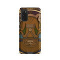 Tough case for Samsung Galaxy S20 with hand-drawn pre-Columbian Sun God deity art by Bareta Fina Designs