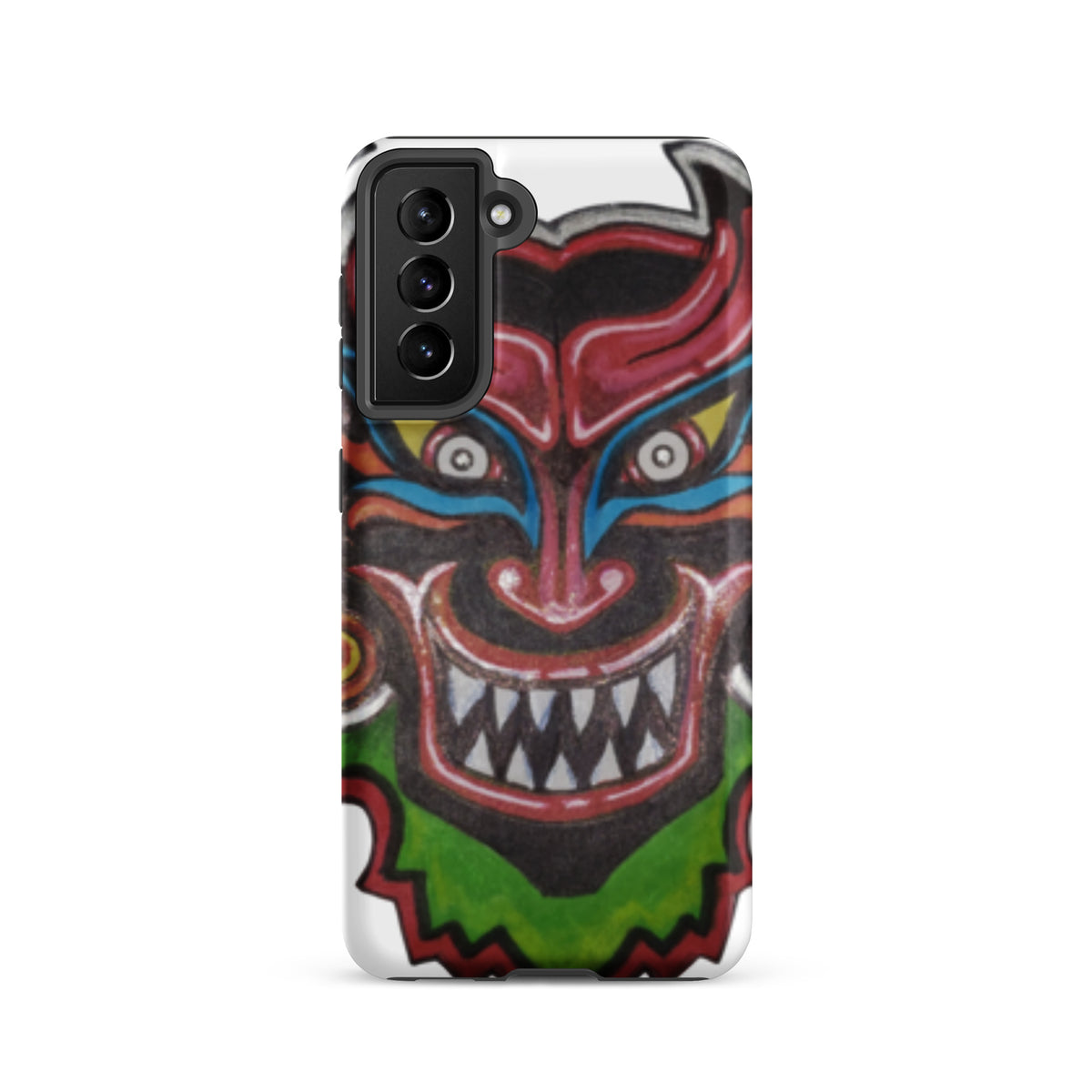 Dancing Demon Tough Case for Samsung Galaxy S21, matte finish, hand-drawn Diablos Danzantes mask design