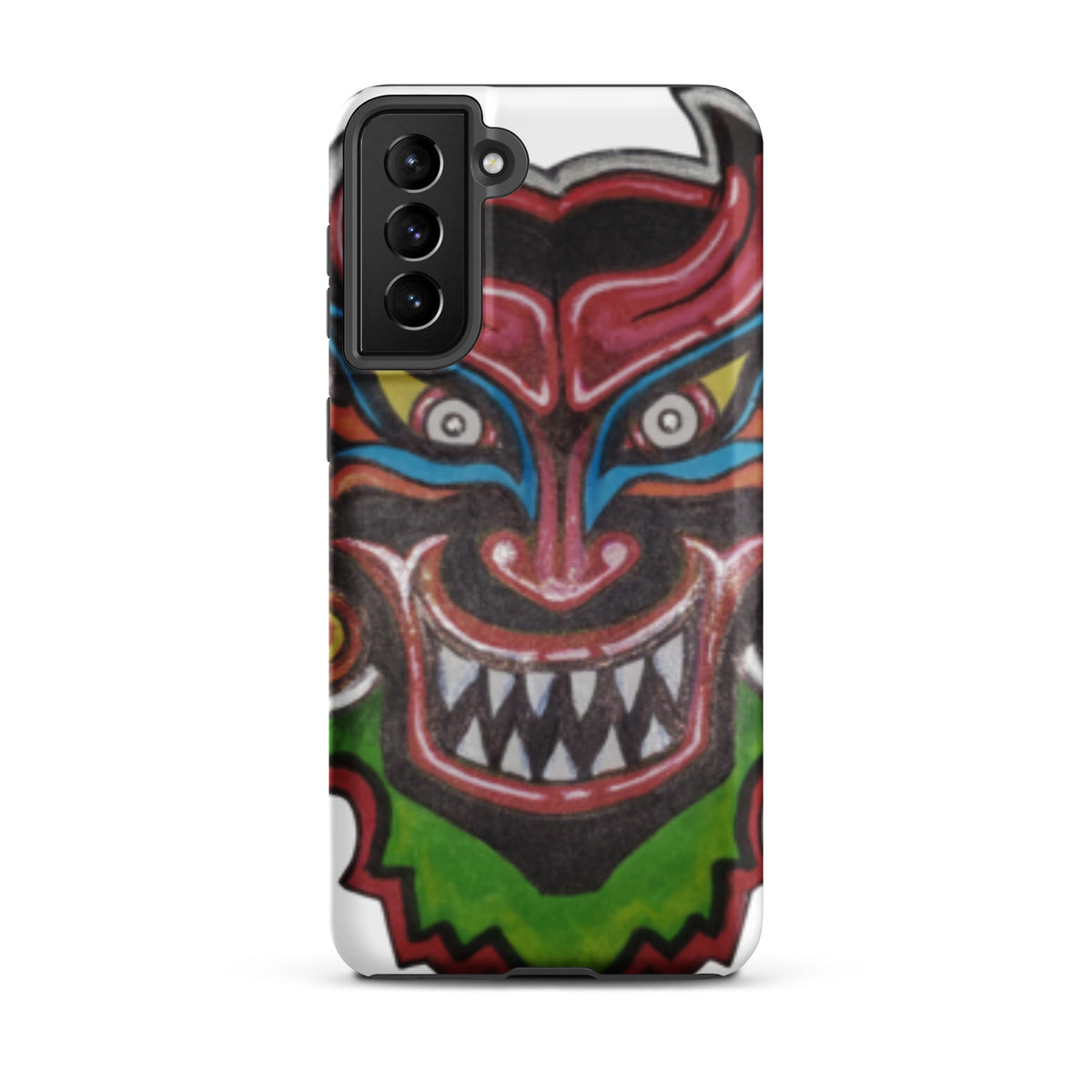Dancing Demon Tough Case for Samsung Galaxy S21 Plus, matte finish, hand-drawn Diablos Danzantes mask design
