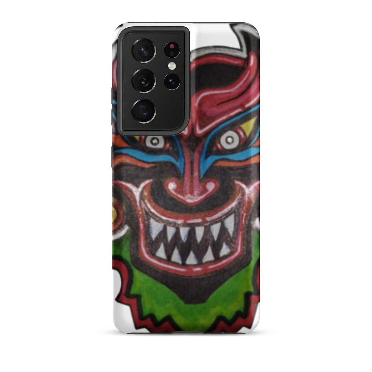 Dancing Demon Tough Case for Samsung Galaxy S21 Ultra, matte finish, hand-drawn Diablos Danzantes mask design