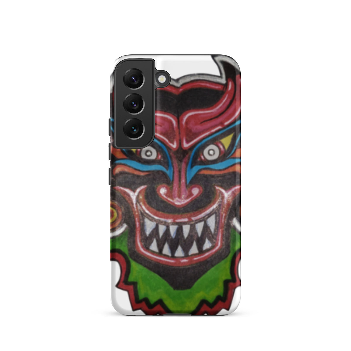 Dancing Demon Tough Case for Samsung Galaxy S22, matte finish, hand-drawn Diablos Danzantes mask design