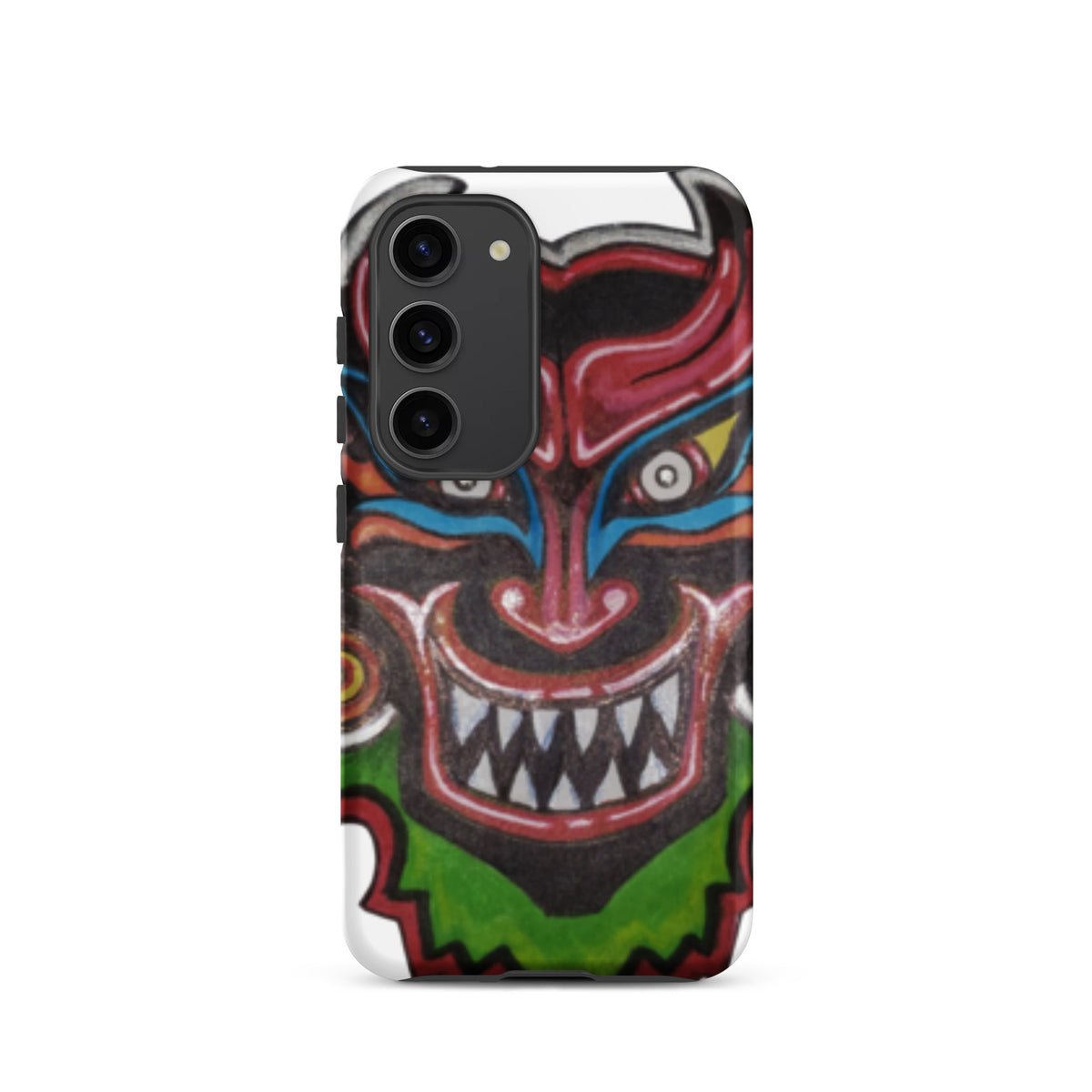 Dancing Demon Tough Case for Samsung Galaxy S23, matte finish, hand-drawn Diablos Danzantes mask design