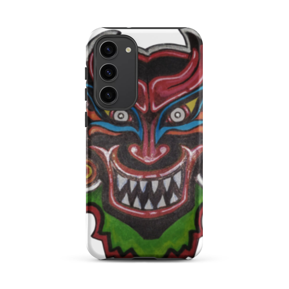 Dancing Demon Tough Case for Samsung Galaxy S23 Plus, matte finish, hand-drawn Diablos Danzantes mask design