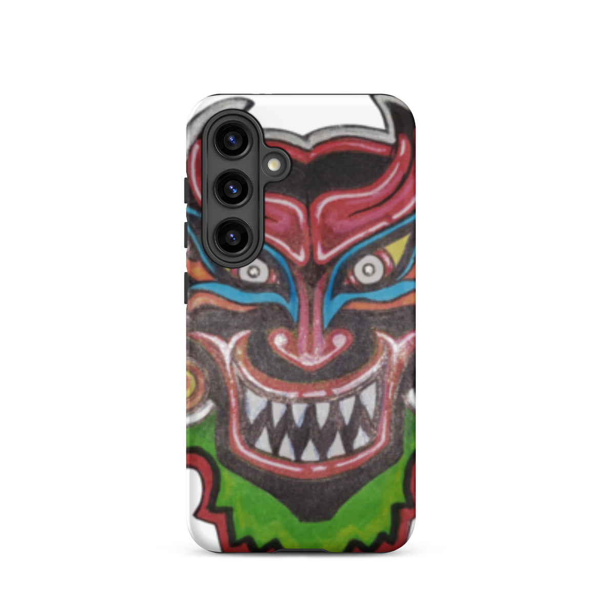 Dancing Demon Tough Case for Samsung Galaxy S24, matte finish, hand-drawn Diablos Danzantes mask design
