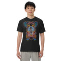 Black unisex heavyweight tee with hand-drawn Simón Bolívar-inspired art – El Libertador heavyweight tee by Bareta Fina Designs